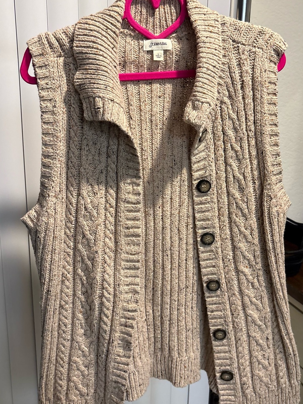 St. John's Bay Cream Cable Knit Button-Front Sweater Vest